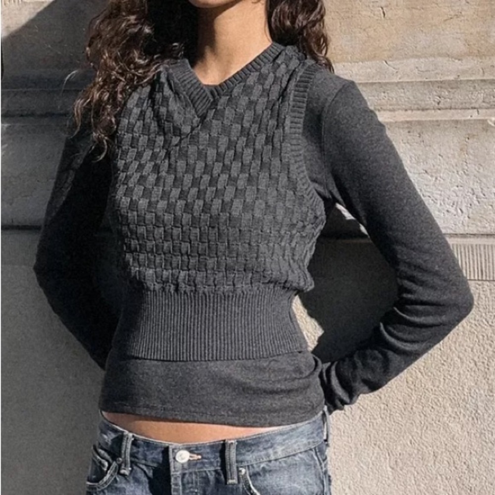 Zara Gray Textured Knit Sweatshirt COMBINATION VEST JUMPER